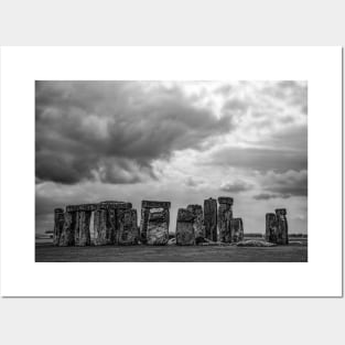 Cloudy Turmoil Above Stone Henge - BW Posters and Art